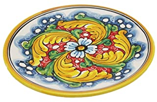 ILAB Piatto medio in ceramica decorata a mano da ceramisti siciliani di Santo Stefano di Camastra fiore rosso art 13