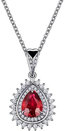 KnSam Echter Goldschmuck, Damen Halskette 18K Weißgold 750, Blumen Tropfen Träne Anhänger Gold Ketten Damen 1.02ct Labor Erstellt Rubin mit Diamant, Weiß Gold