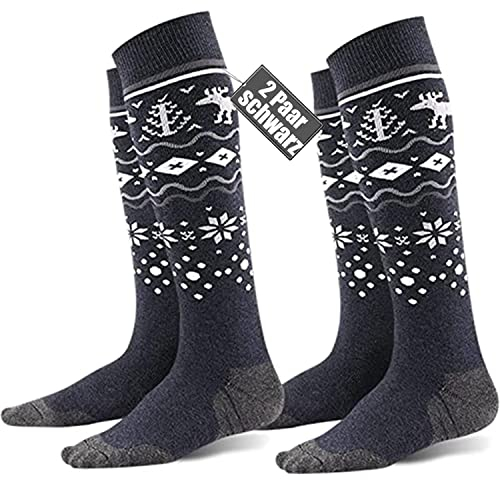 FAYHIJUN Skisocken Herren Damen Kinder skistrümpfe 2 Paar 35-39 39-42 43-46 Merino wolle Performance Sportsocken Warme WintersockenThermosocken Skifahren Snowboard Atmungsaktive Schwarz, M