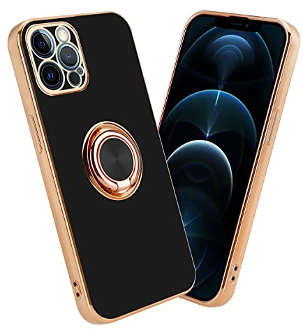Cadorabo Hülle kompatibel mit Apple iPhone 12 PRO Schutzhülle TPU Silikon Case mit Ring Design mit Kameraschutz Slim Kratzfest Weiche Gummi mit Rundumschutz Case Hülle für iPhone 12 PRO in Schwarz