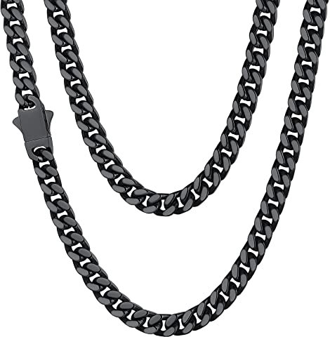 Mens Black Necklace Collar Chain Stainless Steel Hip Hop for Pendant Choker Jewelry Link Mens Flat Curb Cuban for Men