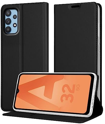 Cadorabo Hülle kompatibel mit Samsung Galaxy A32 5G in Classy SCHWARZ - Schutzhülle mit Magnetverschluss, Standfunktion und Kartenfach