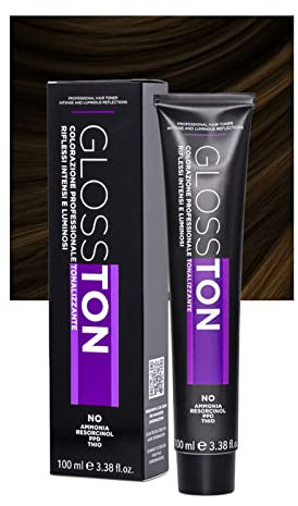 Glosston, Coloración Profesional Tonalizante Efecto Iluminador, Tinte 0.8 Castaño Tabaco, Apto para Cabello Natural y Teñido, Con Aceite de Argán, Sin Amoníaco, 100ml