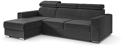 ALTDECOR Ecksofa Links mit Schlaffunktion und Bettkasten mit Gasdruckfeder, Polstercouch in L-Form Links angeordnet, rückenecht gepolstert, ideal als Gästebett - FIX - 242x168 cm Dunkelgrau