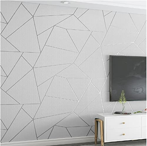 Gris Argenté Papier peint intissé 3D Stripes Papier peint Moderne Minimaliste Losange Géométrique Papier peint pour la maison Chambre Salon Toile de fond TV Papier peint Décoration murale 0,53 x9.5 m