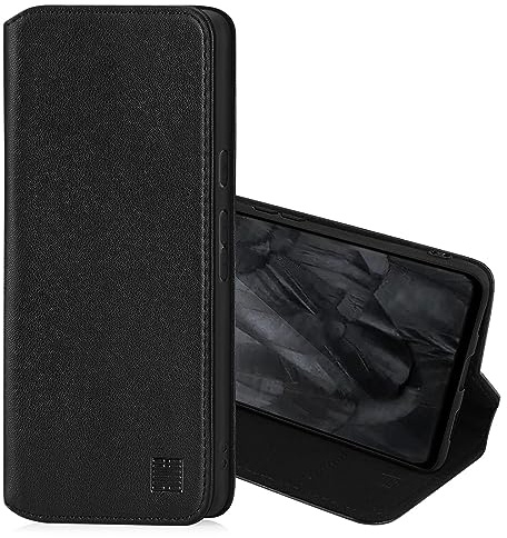 32ndShop 32nd Klassische Serie 2.0 - Lederhülle Case Cover für Google Pixel 8 Pro, Echtleder Hülle Mit RFID-Blockierung Kartensteckplatz, Magnetverschluss und Standfuß - Schwarz