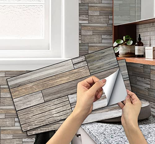 A.Monamour Selbstklebend PVC Klebefliesen Fliesenaufkleber 3D Fliesen Holzoptik Wasserdicht Wand Folie Deko Fliesenfolie Klebefolie Fliesensticker Treppe Aufkleber für Küche Bad Backsplash 15cmx30cm
