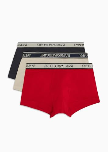 Emporio Armani Men's Stretch Cotton Core Logoband 3-Pack Trunk, Nude/Marine/RED, M