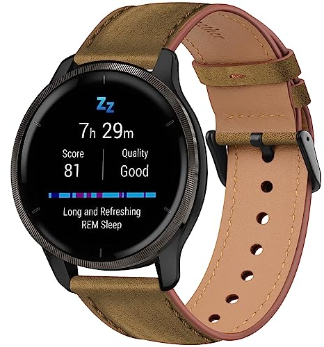 Mugust für Garmin Venu 2 Armband/Garmin Vivoactive 4 Armband Damen Herren, 22mm Leder Ersatzarmband Kompatibel für Garmin Forerunner 255/Samsung Galaxy Gear S3 Frontier (Dunkelbraun)