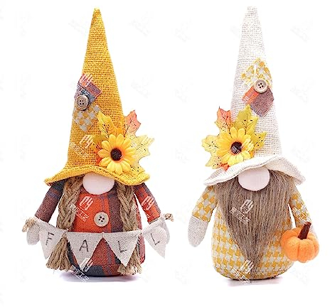 NSXIN Herbst Wichtel Deko 2 Stück Handgefertigte Zwerge Herbstdeko Wichtel Figuren Dekoration Halloween Erntedankfest Deko Für Festival Home Bauernhaus Küche (2er Set, ohne Beine)