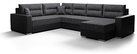 ALTDECOR Ecksofa in U-Form mit Schlaffunktion und Bettkasten Corner Sofa Bett Eckcouch Couch L-Form Schlafcouch Wohnlandschaft Schlafsofa Cauchsofa - GERDI3-314x210x87cm Dunkelgrau/Schwarz