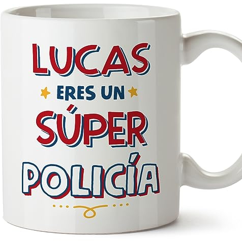 MUGFFINS Tazas Personalizadas para POLICÍA hombre - En Español - Eres Súper - 11 oz / 330 ml - Regalo Personalizable original y divertido