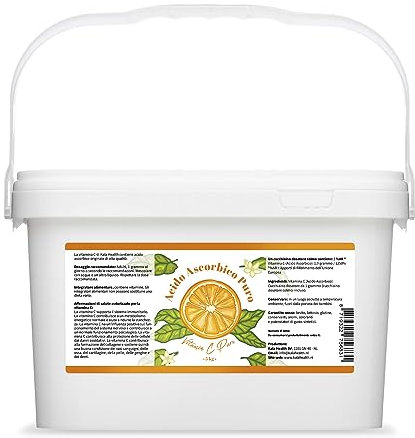 Vitamina C pura 5 kg - Vitamina C in polvere - Acido ascorbico puro - Fornitura per 5000 giorni x 1000 mg ad alto dosaggio - Con misurino - Vegano - Qualità premium