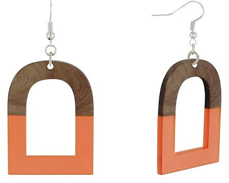 LES POULETTES BIJOUX - Sterling Silber 925 Ohrringe Steigbügel Holz und Leicht - Orange