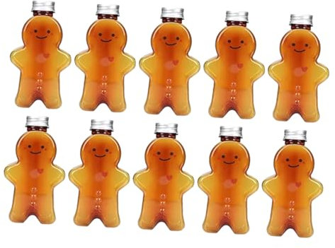 Baoblaze 10 x Weihnachts Lebkuchenmann Flasche 500ml, Gingerbread Man Saftflaschen, Empty Juice Bottles Gingerbread Man, Getränkebehälter mit Kappen für Kinder, Weihnachtsfeier, Gastgeschenke, braun