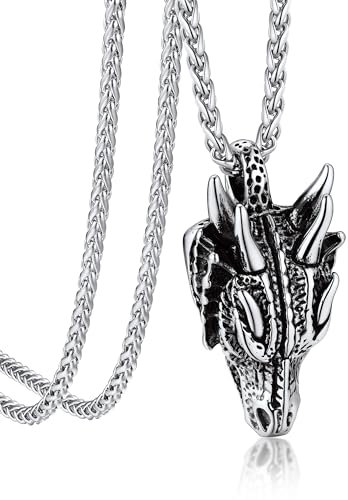 Bandmax Drachen Edelstahl Panzerkette Halskette Damen Gothic Anhänger Schmuck für Jungs