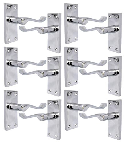 Epsom Door Handle Victorian Scroll Lever Handle on Backplate – 118mm x 42mm Plate, 120mm Lever – Polished Chrome Door Handle – Pack of 6