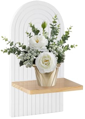 CHENGCKJ Wandregal Weiß Boho, 35x18cm Schweberegal Weiss mit Befestigungsschrauben Schwebendes Regal Modern Regale Wand Holz, Wanddeko Boho für Wohnzimmer Schlafzimmer Büro Flur