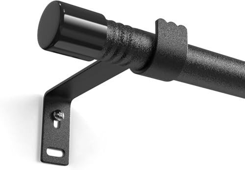 Tringles à rideaux noire 42-243cm, 16mm Diamètre petites tringles à rideau réglables pour fenêtres,cafe,cuisine,avec supports