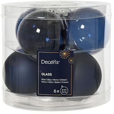 Weihnachtskugel Glas 6cm x 6 Stück - matt & glänzend transparent - Christbaumkugeln Weihnachtsbaumkugeln für Weihnachtsbaum zu Weihnachten - Christbaumschmuck & Weihnachtsbaumschmuck - Nachtblau