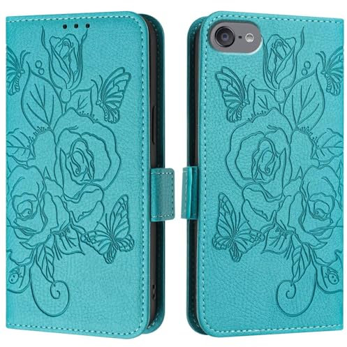 LEMAXELERS Handyhülle für Apple iPod Touch 7 Hülle RFID Flip klapphülle Brieftasche Kartenfach Ständer Stoßfeste Lederhülle Tasche Magnet Cover für iPod Touch 7/6 / 5 Himmel Blau YBMG.