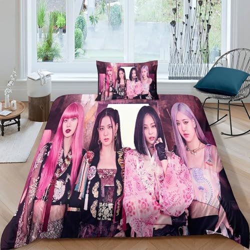 CULPRT Bettwäsche,2 Teiliges,3D Blackpink, Bettwäsche Tröster Set Bettbezug Aus Microfase Kissenbezug Mit Reißverschluss,für Familien Single(135x200cm)