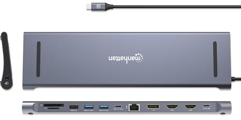 Manhattan Dockingstation 12-in-1 4K 1xHDMI 2xDP 3xUSB-A