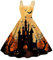 Halloween-Bedruckte Vintage-Cocktailkleider für Damen, geeignet für Damen, ärmellos, Knielang, Retro-A-Linie, ausgestelltes Swing-formelles Abschlussball-Partykleid Kleider Größe 48 Damen (Gold, XL)