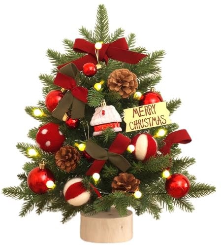 1PC Tabletop Christmas Tree Light Up 18 Inch Small Pine Tree with Ornaments - Christmas Decorations for Home, Office, Party