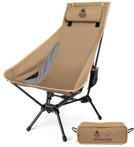 OneTigris Tigerblade High Back Camping Chair with Pillow Design, Comfortable Widened Seat Folding Chair