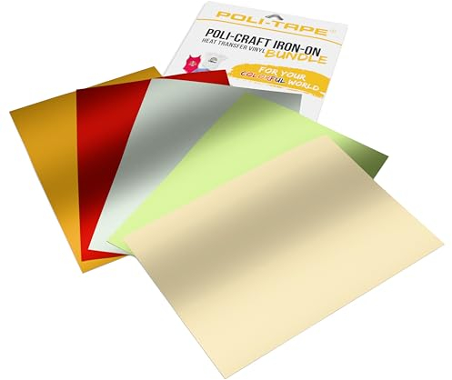 POLI-CRAFT IRON-ON BUNDLE BRIGHT CHRISTMAS – 5 x POLI-FLEX® TURBO®, Turboschnelle Transferfolie für Textilien, Leuchtende Weihnachten (Gold, Silber, Rot, Limette, Champagne), 5 x A4 (21 cm x 29,7 cm)