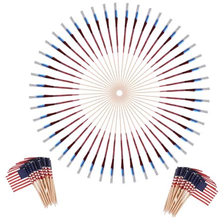 WATIIFUFU 200stücke Zahnstocher Mit Amerikanischer Flagge Bambusstocher Für Kuchen Und Desserts Dekorative Cupcake-Topper Kuchendekor Für Partys