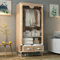 Anmas Power Portable Canvas Wardrobe with 2 Drawers, Portable Closet with Hanging Rail and Wardrobe Shelves, 75x45x170cm Wardrobe for Bedroom, Light Coffee
