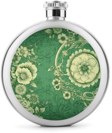 Grüne Vintage Blumen Hüftflasche 5 Unzen Runde Edelstahl Spiegel poliert Weintopf tragbare Tasche Wein Whisky Flasche kleine Trinkflaschen Trinkgeschirr für Männer Frauen