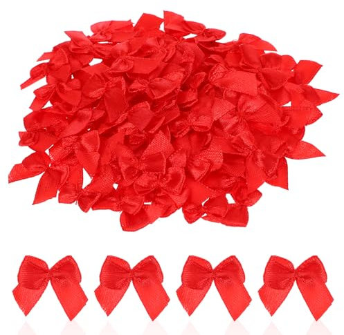 100 Stück kleine rote Schleifen, 2,5 cm, zum Basteln, Mini-Schleifen, rote Satinband für DIY, Geschenkverpackung, Hochzeit, Nähen, Scrapbooking und Haarschmuck