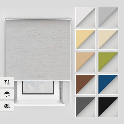 Estika Thermo rollos mit Bohren 170x150 cm Farbe: Flachs, Verdunklungsrollo Deckenmontage und Wandmontage, Thermorollo hitzeschutz, Jalousien Fenster