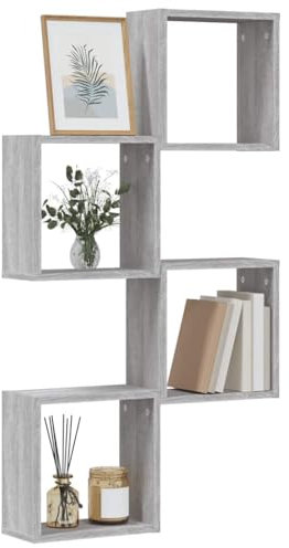 vidaXL Würfelregale 4 STK. Grau Sonoma 30x15x30 cm, Würfelaufbewahrung, Würfelorganisator, Schweberegal, Würfelregal, schwebendes Regal, CD-Regal
