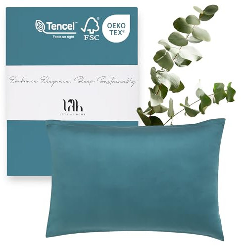 LAH Dream 100% Tencel Lyocell Kissenbezug, luxuriöser & umweltfreundlicher Kopfkissenbezug, hypoallergen, atmungsaktiv & ultraweich, Komfort, Alternative zu Seidenkissenbezügen (Petrol, 40x80 cm)
