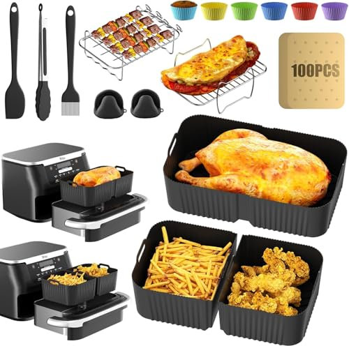 Airfryer Accessoire pour friteuse à air chaud Ninja Foodi Flexdrawer AF500EU 10,4 l, 1 x 10,4 l et 2 x 5,2 l, moule en silicone pour friteuse à air chaud Ninja, sans BPA et passe au lave-vaisselle
