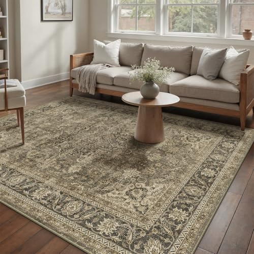 Waschbarer Braun Vintage Teppich Wohnzimmer 140x200cm Retro Rugs for Living Room Weich rutschfest Groß Tepich Kurzflor Schlafzimmer Carpet Living Room Bedroom Esszimmer Teppiche Büro