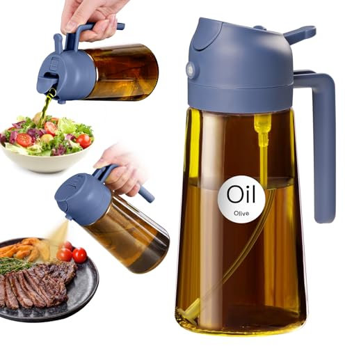 YARRAMATE Spruzzatore per olio da 470 ml, marrone scuro per cucinare con adesivi, bottiglia dispenser di olio d'oliva 2 in 1 di qualità alimentare, per gadget da cucina, friggitrice ad aria, insalata