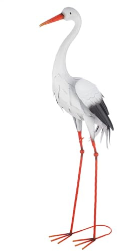 GILDE Figur Storch aus Metall - weiß - Höhe 91 cm - Vogelmotiv - Garten - Deko - Skulptur - Outdoor