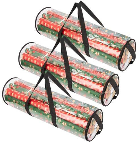 3er-Set Klare PVC-Weihnachts-Aufbewahrungsbehälter – Organisiert Geschenkpapierrollen, Lichterketten, Schleifen. Robuster transparenter Zylinder für Weihnachtsgeschenkzubehör
