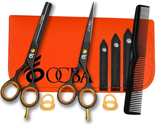 Ciseaux de coiffure OCBA professionnels, design parfait pour les coiffeurs et les salons, pour hommes et femmes, ensemble noir de 14 cm