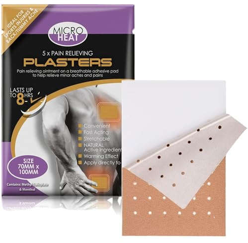 5 x Heat Pain Relief Patches – Warming Plasters for Muscle, Back & Joint Pain Relief, Sports Injuries & Cramps