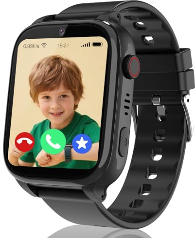 ELEJAFE 4G Kids Smart Watch Boys Girls,Smart Watch for Kids GPS Tracker with Video Call, Phone Call, Voice Chat, SOS Game IP68 Waterproof School Mode Smartwatch Birthday Gifts (Black-4G-GPS)
