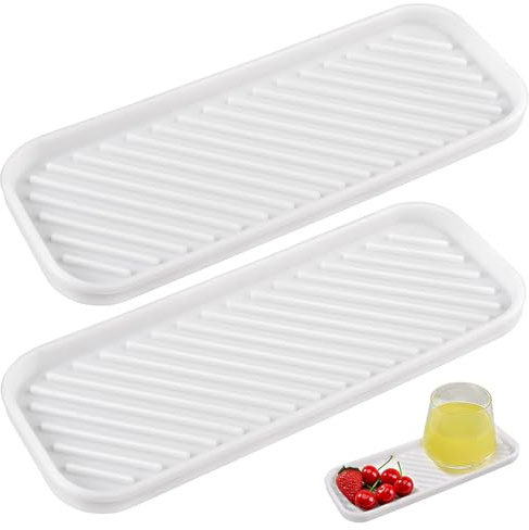 2 Stück Silikon Abtropfmatte Spüle, 23 x 9 cm Silikon Spülbecken Organizer | Silikon Spülbecken Abtropfmatte Klein, rutschfest Abtropfmatte Schmal Organizer für Schwämme, Seife, Weiß