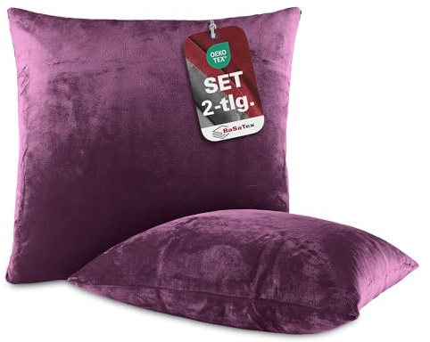 BaSaTex Plüsch Kissenbezug, 2er Pack, 40x40 cm, Lila | Winter Plüsch, Kuschelig Weich, Öko_Tex Zertifiziert, Cashmere-Touch