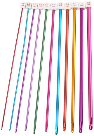 11Pcs Crochet Hook Set, 27cm Coloured Knitting Needles Set, Aluminum Knit Needle Weaving Tools for Beginners, 2mm-8mm