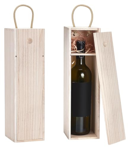 UNICRAFTALE 2 cajas de vino de madera para una sola botella (35 x 9,9 x 9,9 cm) con bisagra de papaya, asas de cuerda, caja de regalo de madera prefabricada para fiestas de inauguración, decoración